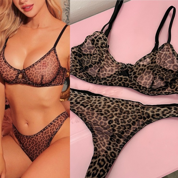 Leopard Two Piece Sheer Lingerie Set - Picture 1 of 4